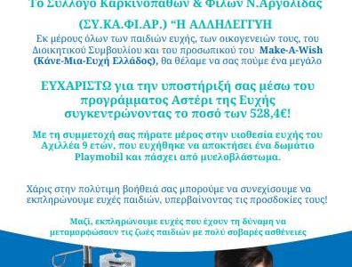 Ευχαριστήρια επιστολή του “Make a wish” στο σύλλογό μας